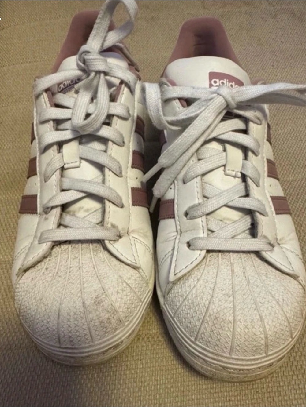adidas womens White Sneakers with Dusty Pink Stripes size 7